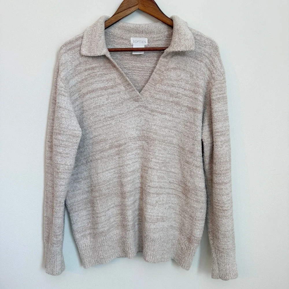Softies Marshmallow Knit Lounge Set Size L Wide Leg 2 Piece Cozy Pants top